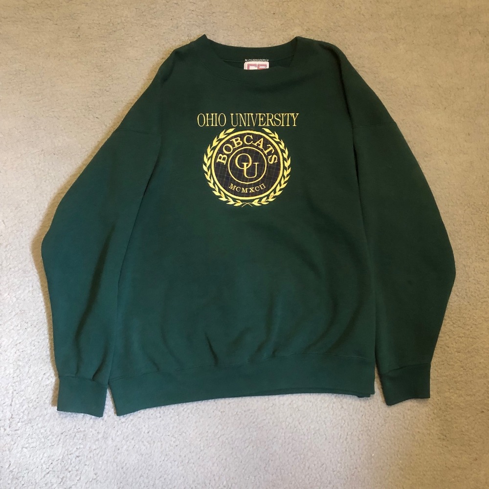 Vtg 90s Ohio University Bobcats Sweatshirt XL Green Crable Sportswear Crewneck